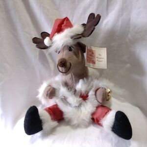 Festive Reindeer Plush with Red and White Outfit